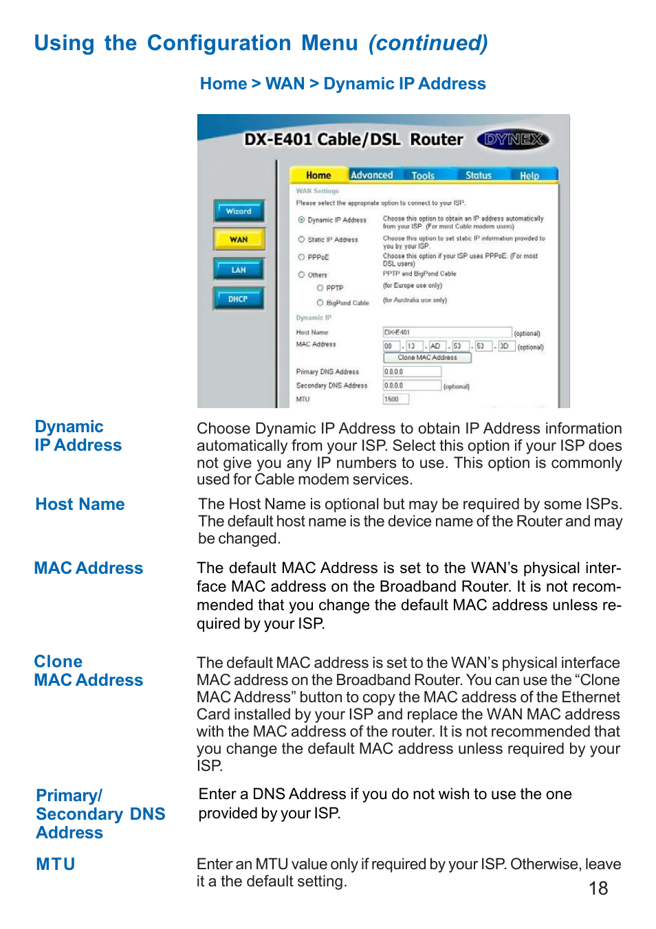 Using the configuration menu (continued) | Dynex DX-E401 User Manual | Page 18 / 72