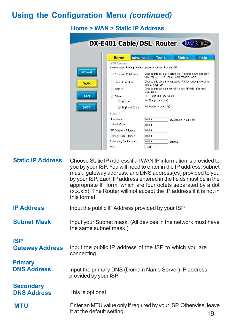 Using the configuration menu (continued) | Dynex DX-E401 User Manual | Page 19 / 72