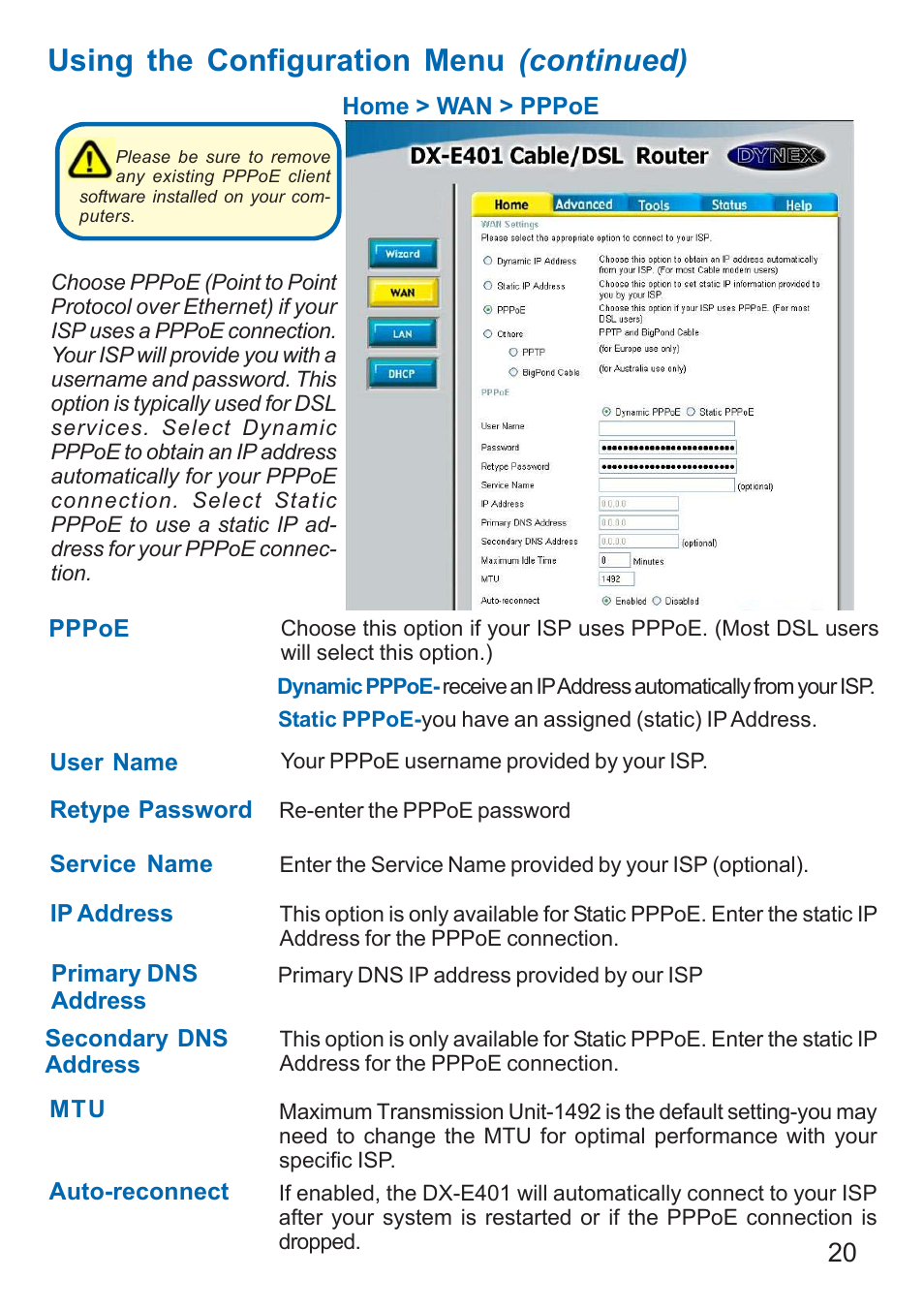 Using the configuration menu (continued) | Dynex DX-E401 User Manual | Page 20 / 72