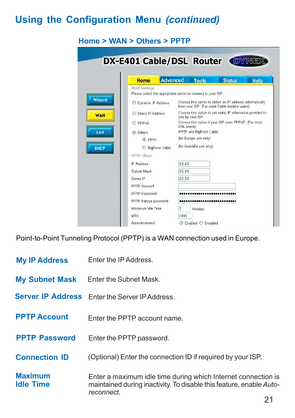 Using the configuration menu (continued) | Dynex DX-E401 User Manual | Page 21 / 72