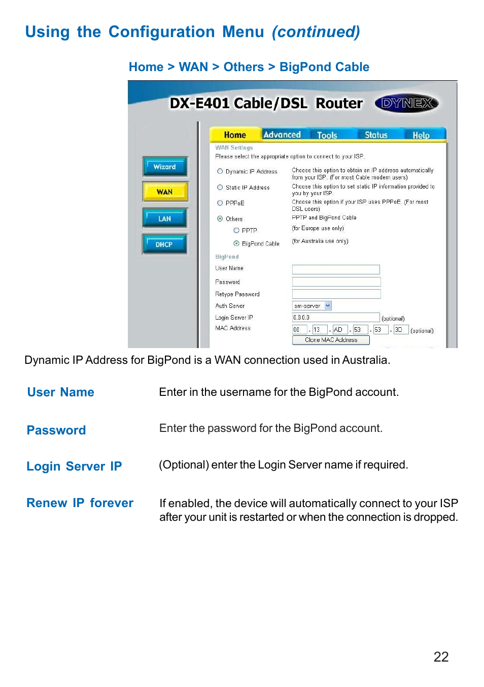 Using the configuration menu (continued) | Dynex DX-E401 User Manual | Page 22 / 72