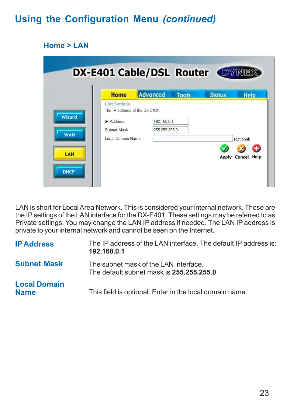 Using the configuration menu (continued) | Dynex DX-E401 User Manual | Page 23 / 72