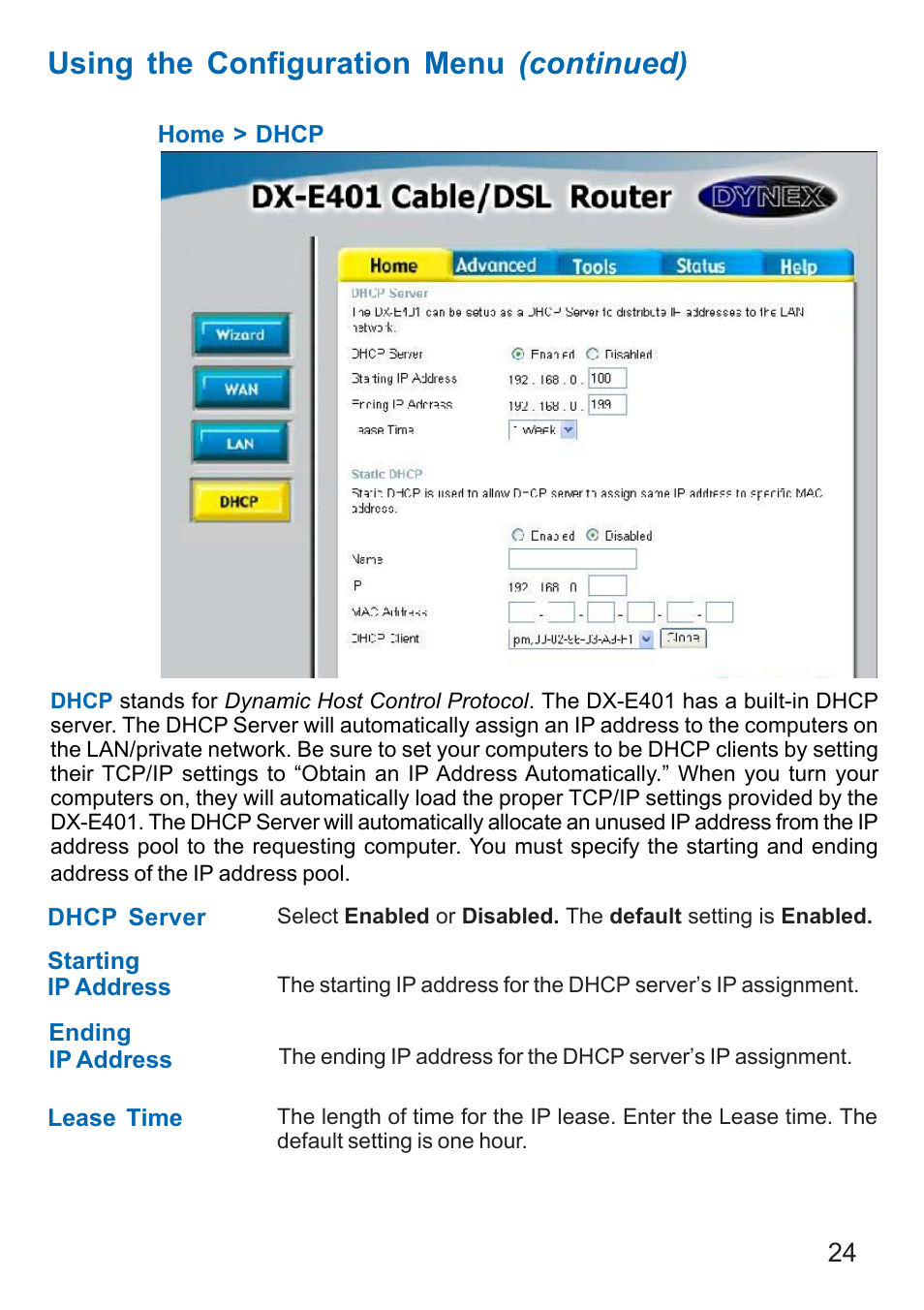 Using the configuration menu (continued) | Dynex DX-E401 User Manual | Page 24 / 72