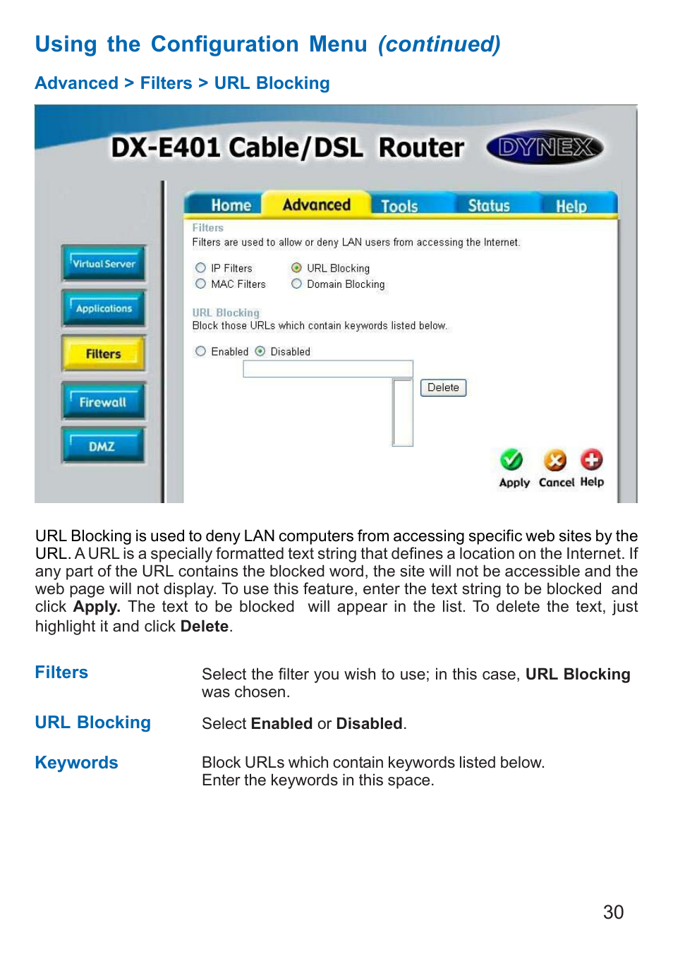 Using the configuration menu (continued) | Dynex DX-E401 User Manual | Page 30 / 72