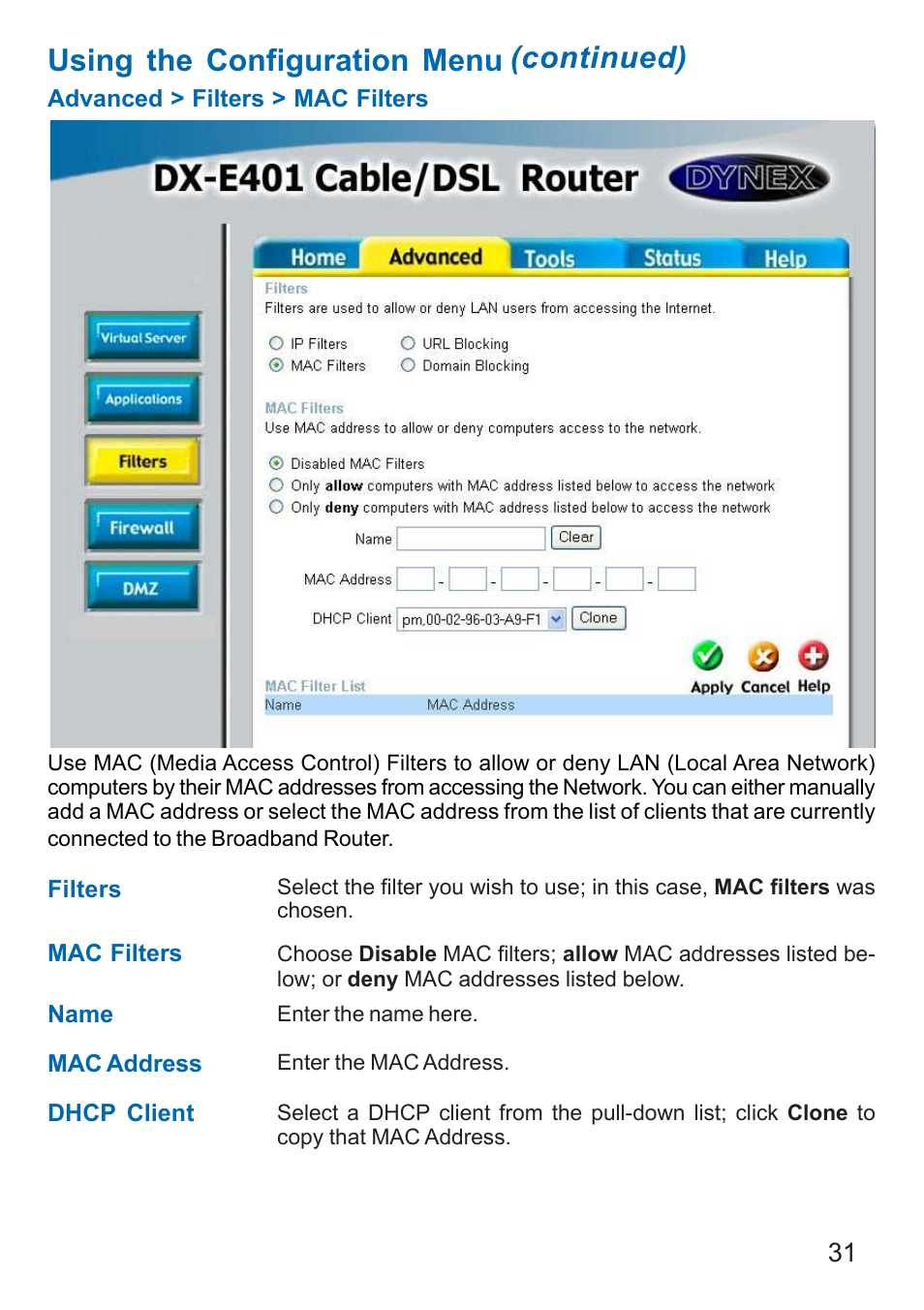 Using the configuration menu, Continued) | Dynex DX-E401 User Manual | Page 31 / 72