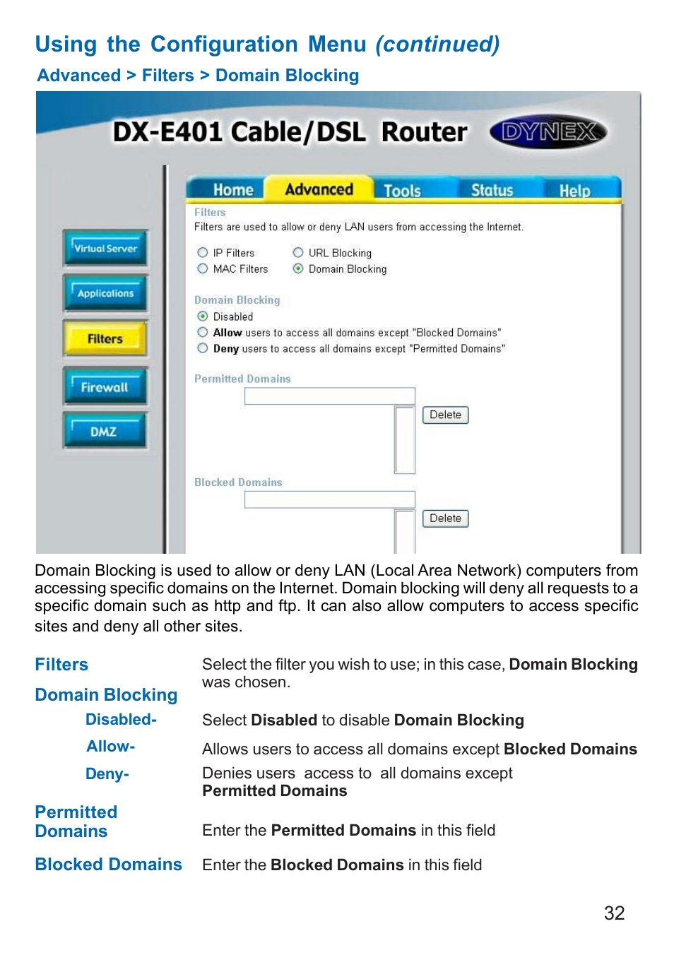 Using the configuration menu, Continued) | Dynex DX-E401 User Manual | Page 32 / 72