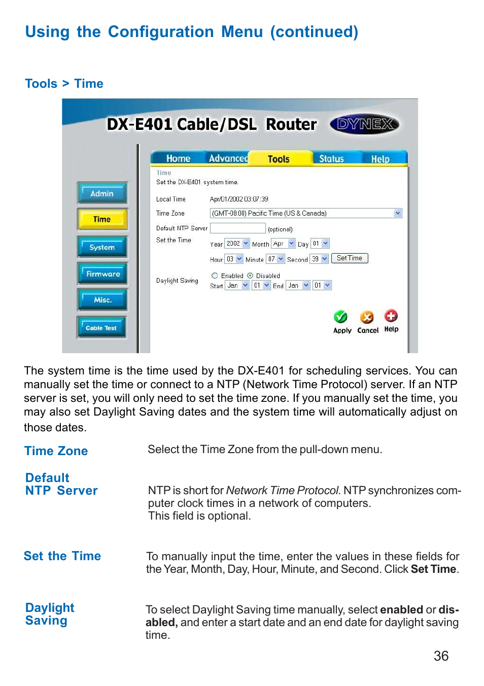 Using the configuration menu (continued) | Dynex DX-E401 User Manual | Page 36 / 72