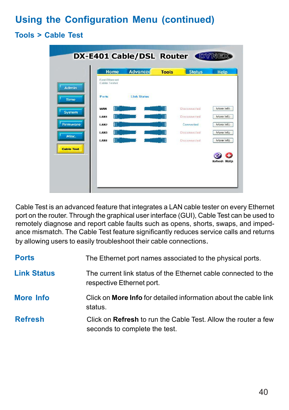 Using the configuration menu (continued) | Dynex DX-E401 User Manual | Page 40 / 72