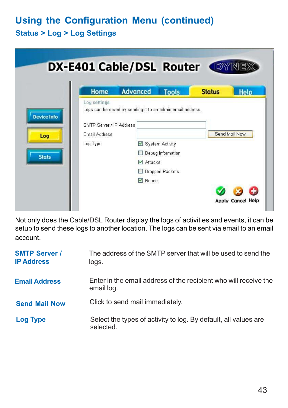 Using the configuration menu (continued) | Dynex DX-E401 User Manual | Page 43 / 72