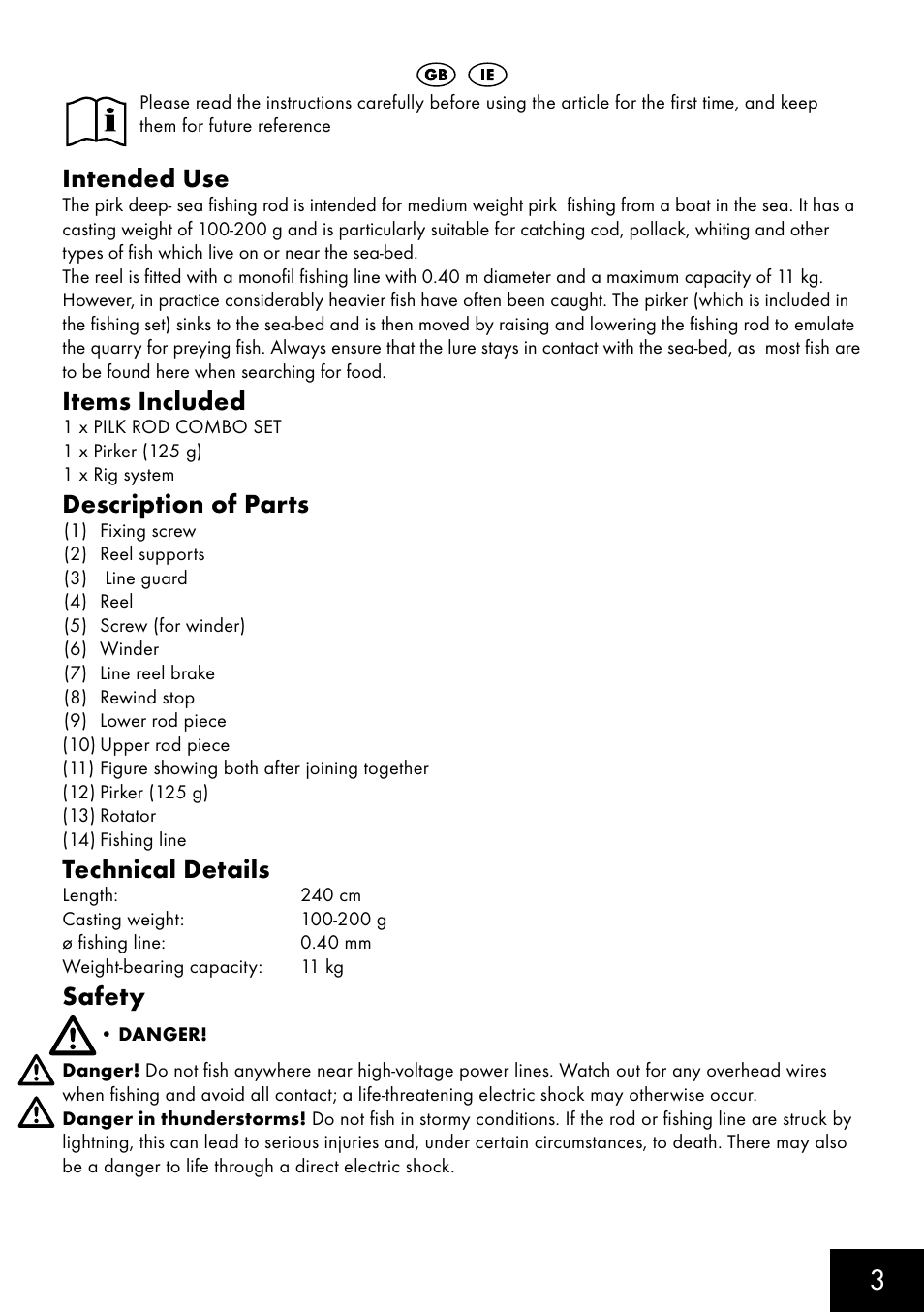 Intended use, Items included, Description of parts | Technical details, Safety | Crivit PS-1459 User Manual | Page 3 / 8