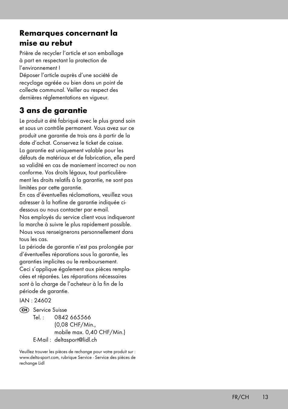 Remarques concernant la mise au rebut, 3 ans de garantie | Crivit TR-1433 User Manual | Page 11 / 26