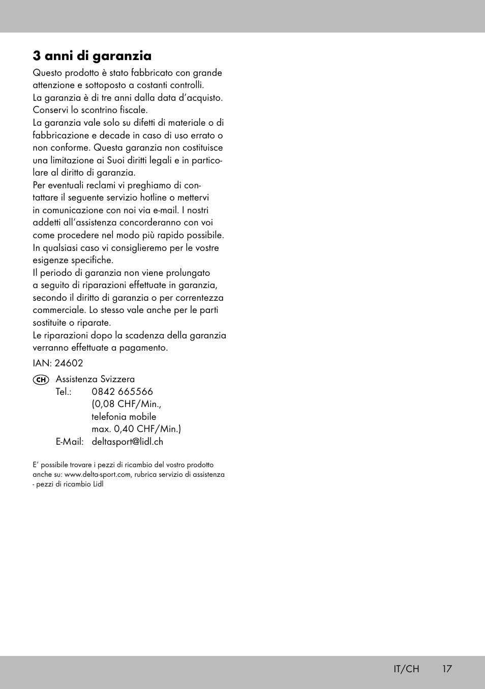 3 anni di garanzia | Crivit TR-1433 User Manual | Page 15 / 26