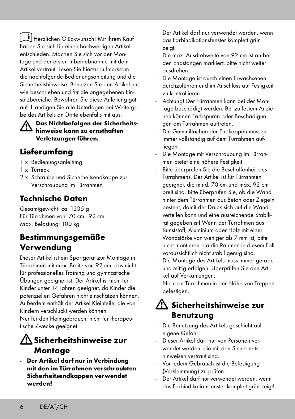 Lieferumfang, Technische daten, Bestimmungsgemäße verwendung | Sicherheitshinweise zur montage, Sicherheitshinweise zur benutzung | Crivit TR-1433 User Manual | Page 4 / 26