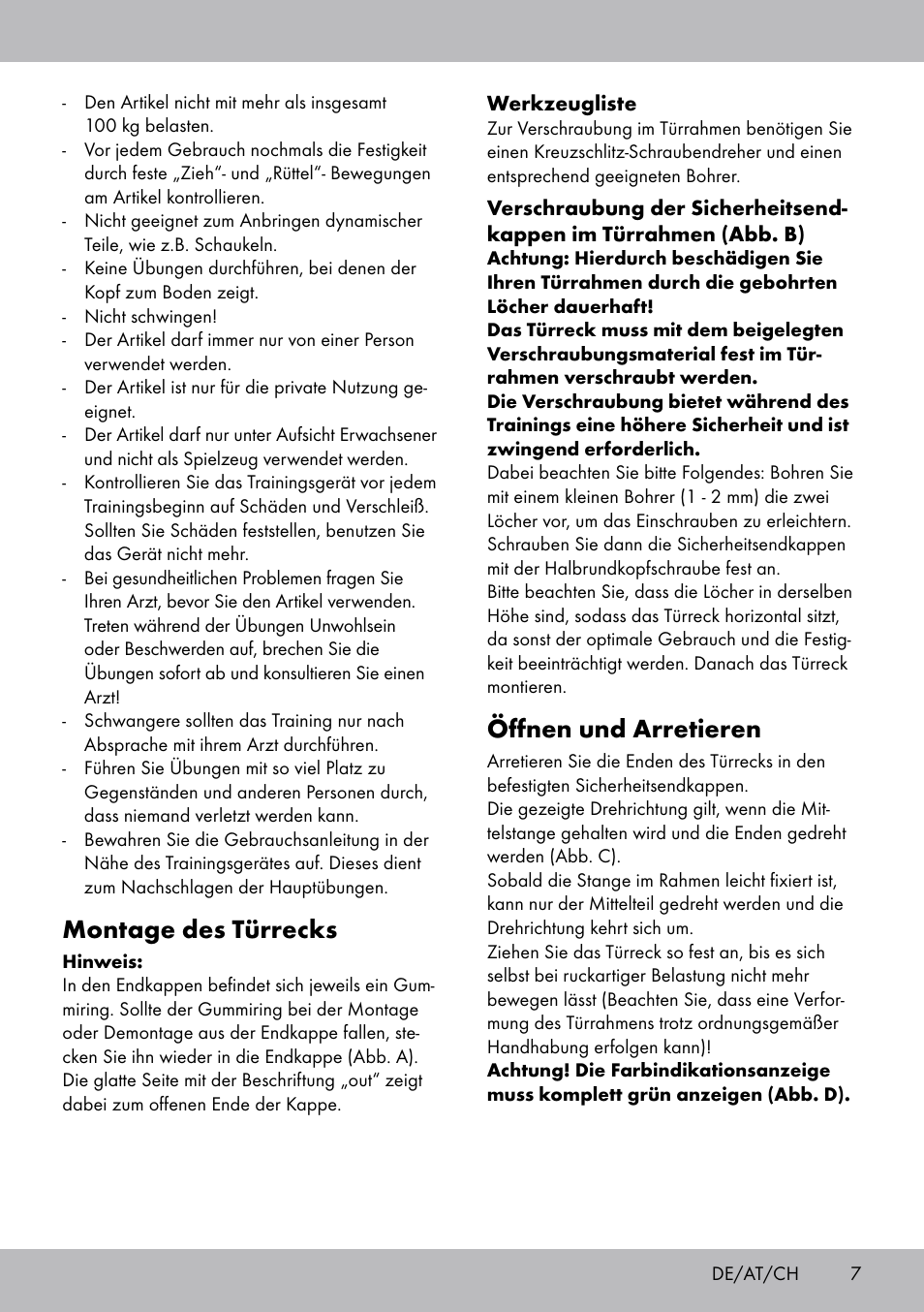 Montage des türrecks, Öffnen und arretieren | Crivit TR-1433 User Manual | Page 5 / 26