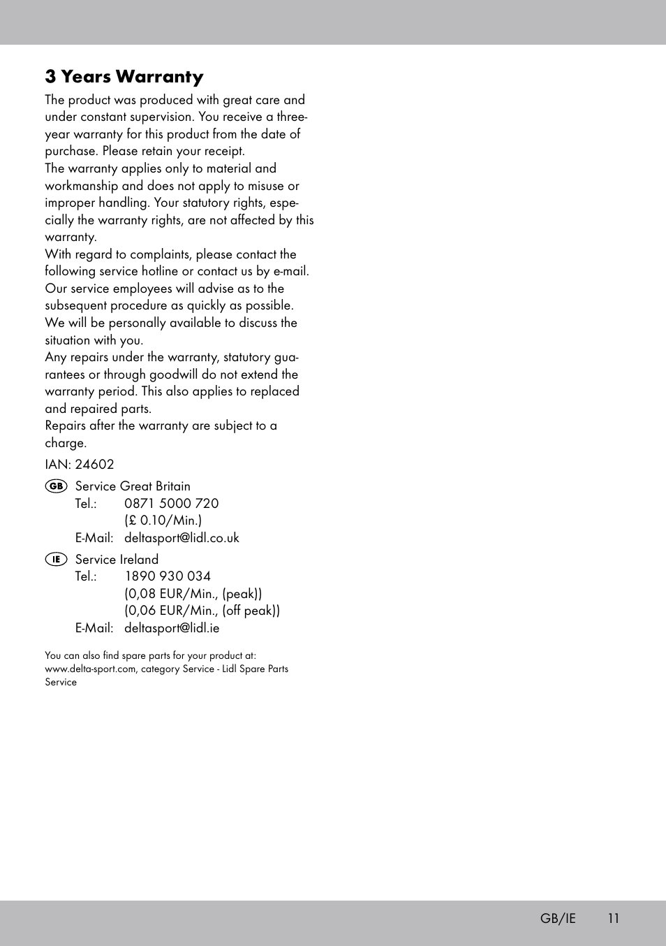 3 years warranty | Crivit TR-1433 User Manual | Page 9 / 30