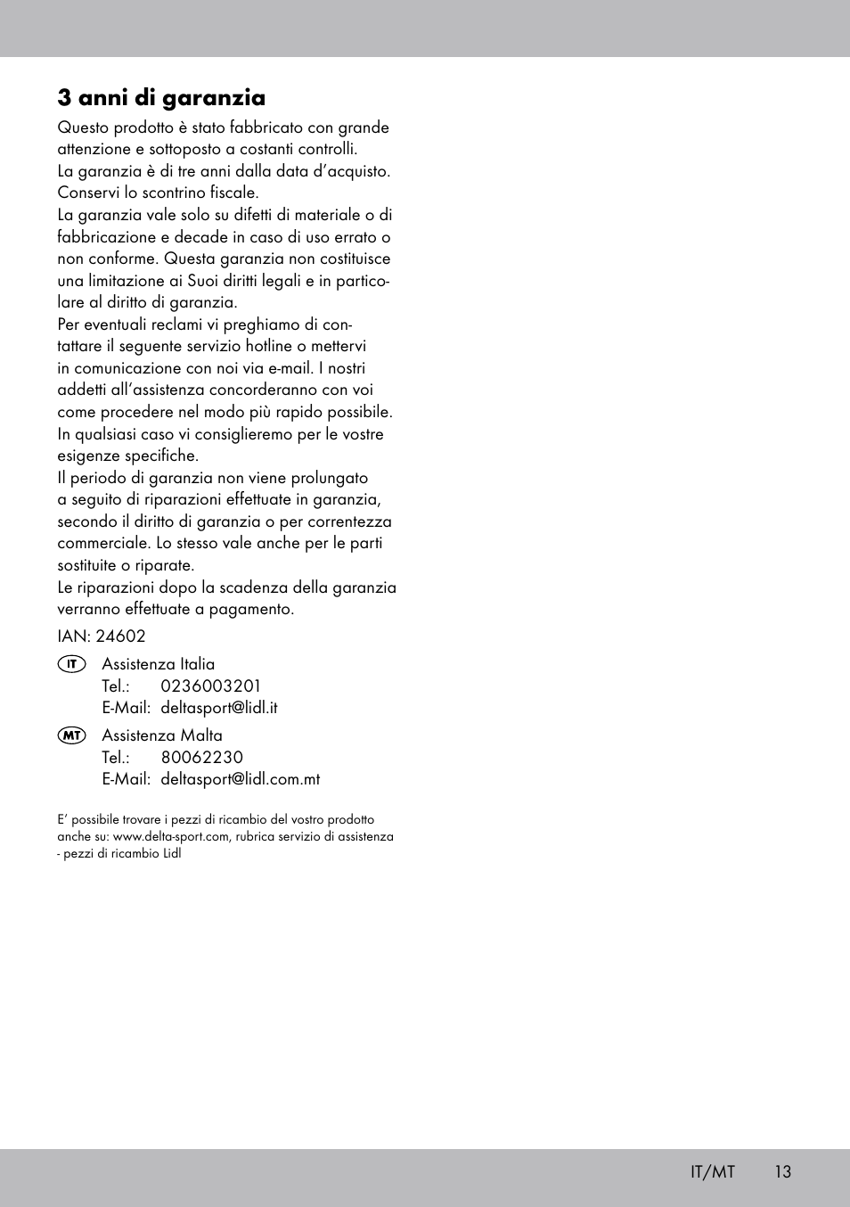 3 anni di garanzia | Crivit TR-1433 User Manual | Page 11 / 26