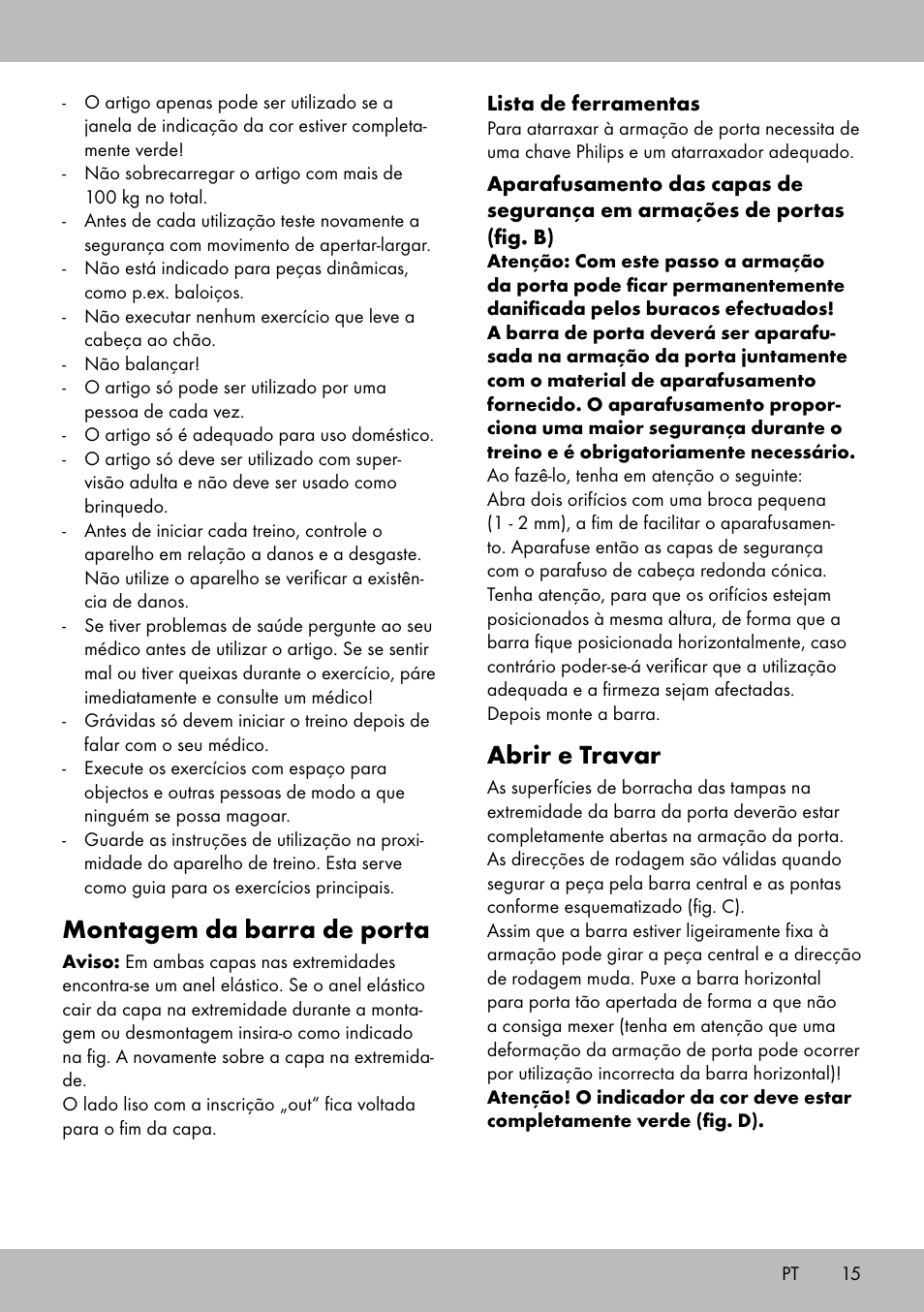 Montagem da barra de porta, Abrir e travar | Crivit TR-1433 User Manual | Page 13 / 26