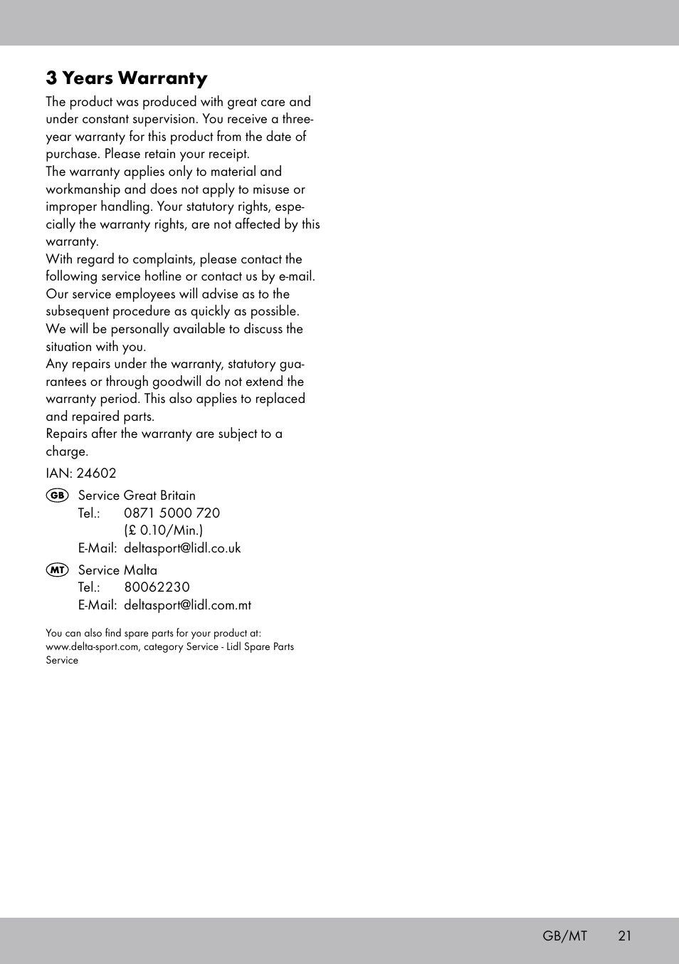 3 years warranty | Crivit TR-1433 User Manual | Page 19 / 26