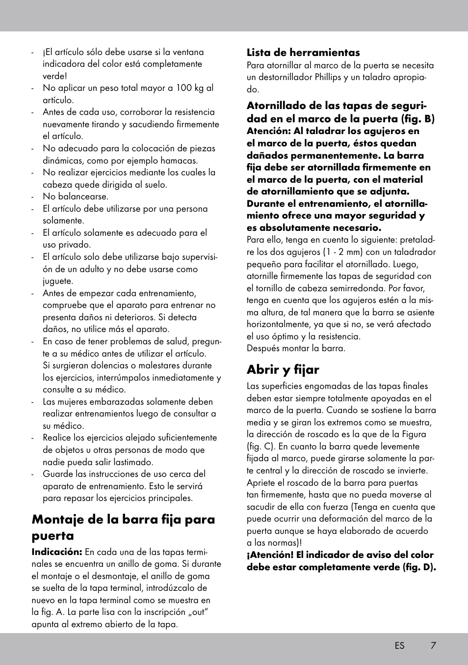 Montaje de la barra fija para puerta, Abrir y fijar | Crivit TR-1433 User Manual | Page 5 / 26