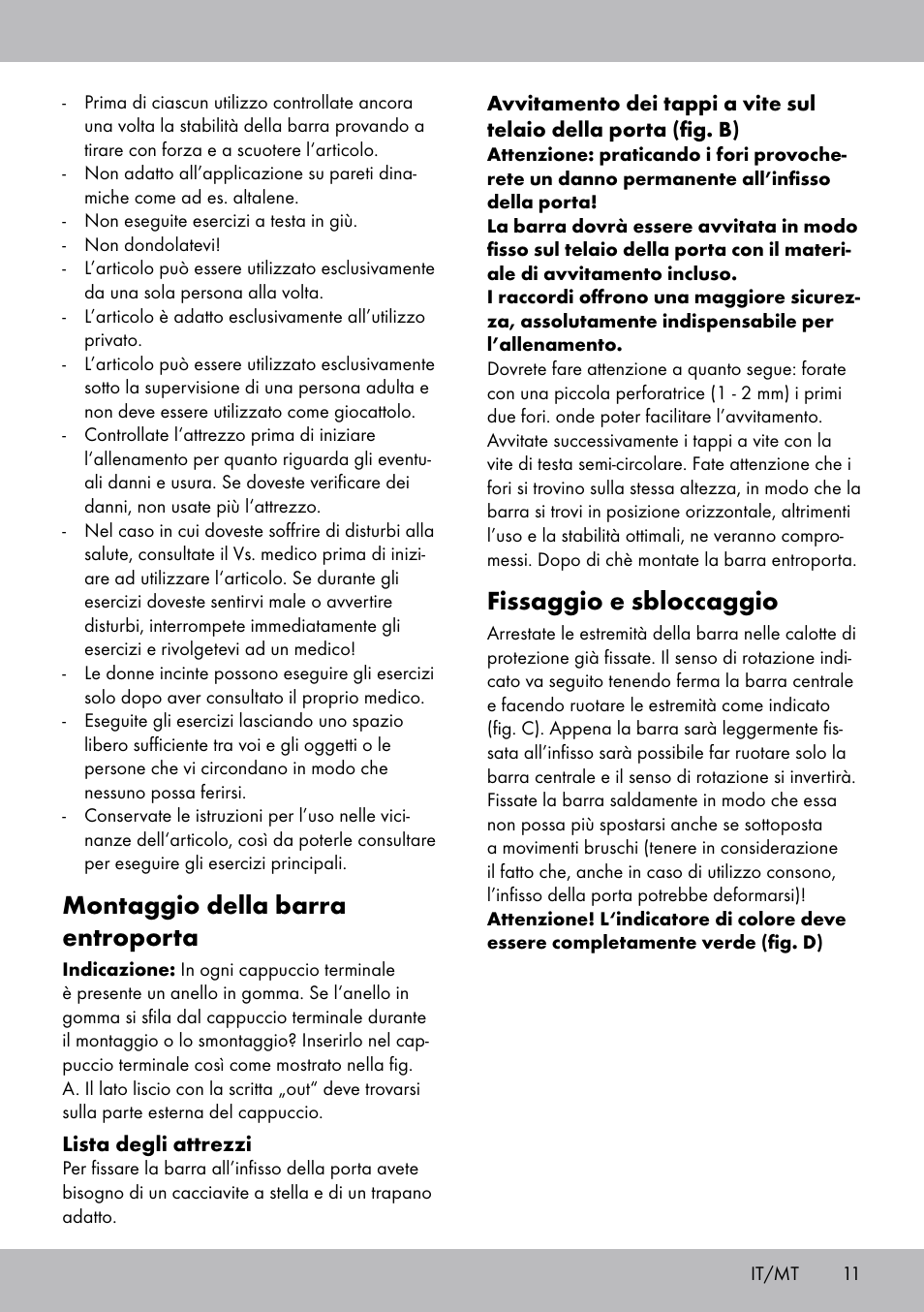 Montaggio della barra entroporta, Fissaggio e sbloccaggio | Crivit TR-1433 User Manual | Page 9 / 26