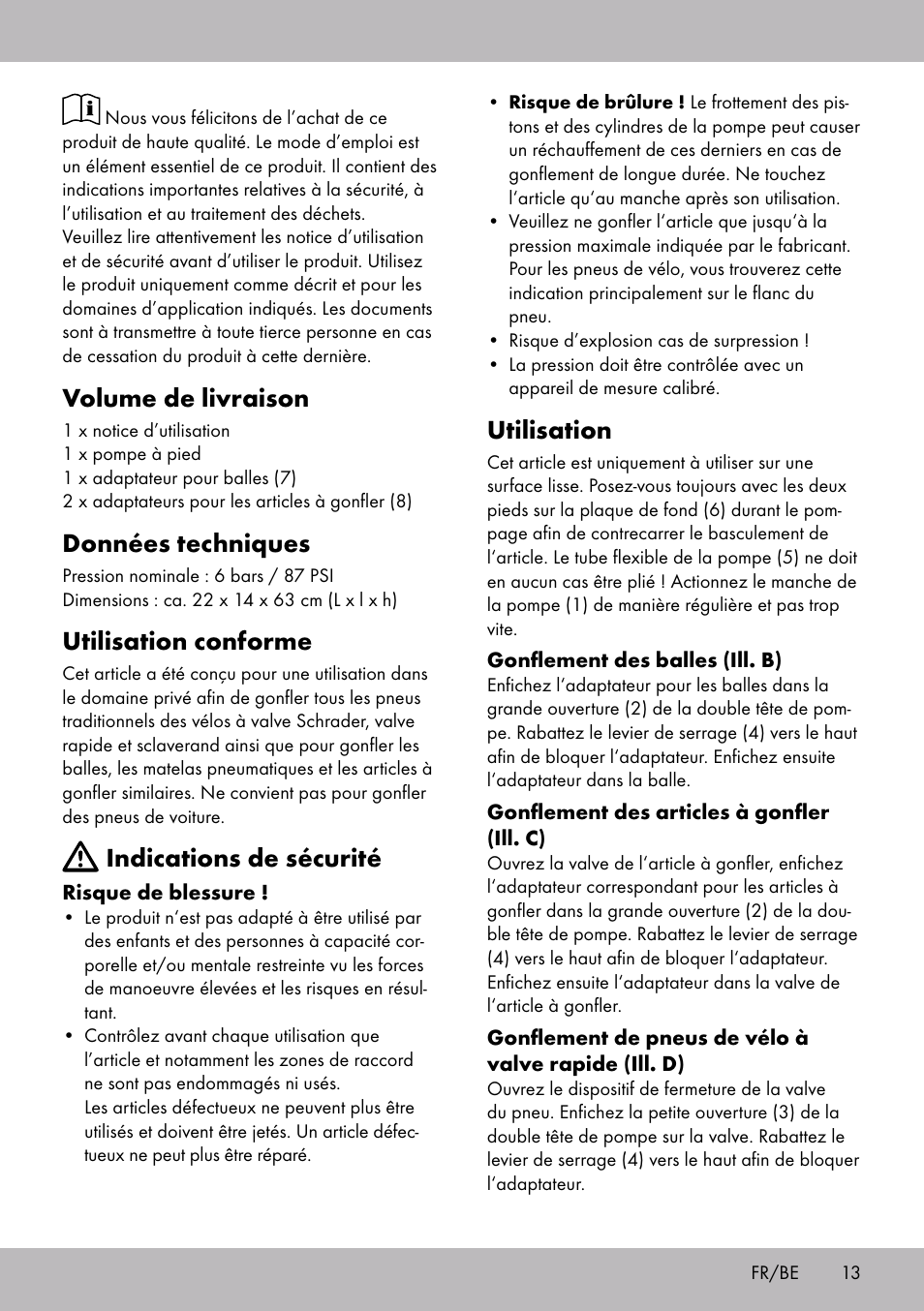 Volume de livraison, Données techniques, Utilisation conforme | Indications de sécurité, Utilisation | Crivit SP-1854 User Manual | Page 11 / 18