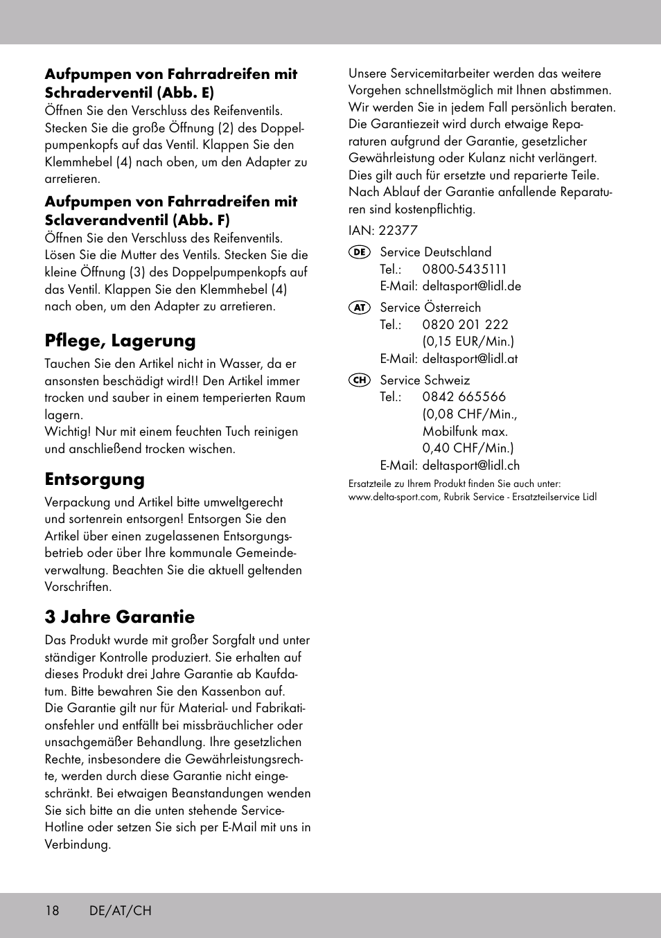 Pflege, lagerung, Entsorgung, 3 jahre garantie | Crivit SP-1854 User Manual | Page 16 / 18