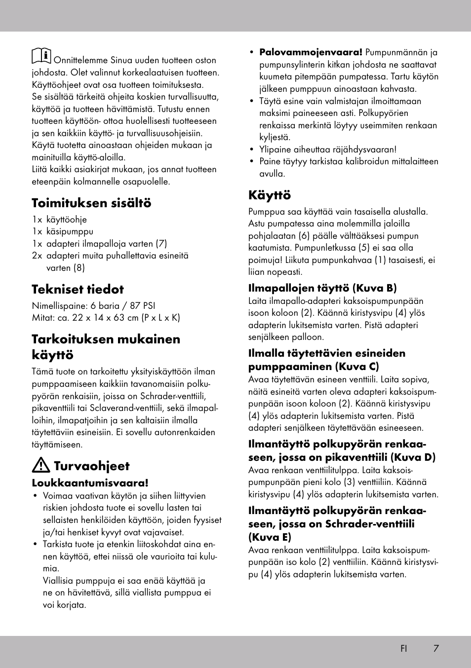 Toimituksen sisältö, Tekniset tiedot, Tarkoituksen mukainen käyttö | Turvaohjeet, Käyttö | Crivit SP-1854 User Manual | Page 5 / 18