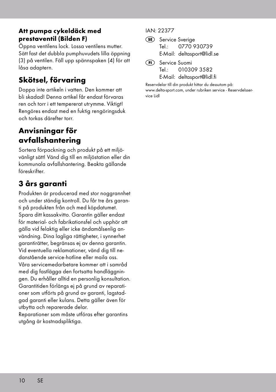 Skötsel, förvaring, Anvisningar för avfallshantering, 3 års garanti | Crivit SP-1854 User Manual | Page 8 / 18