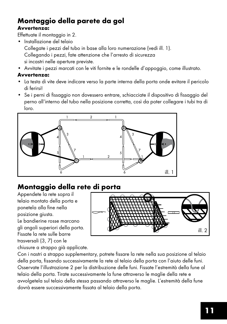 Montaggio della rete di porta, Montaggio della parete da gol | Crivit FT-1400 User Manual | Page 11 / 32