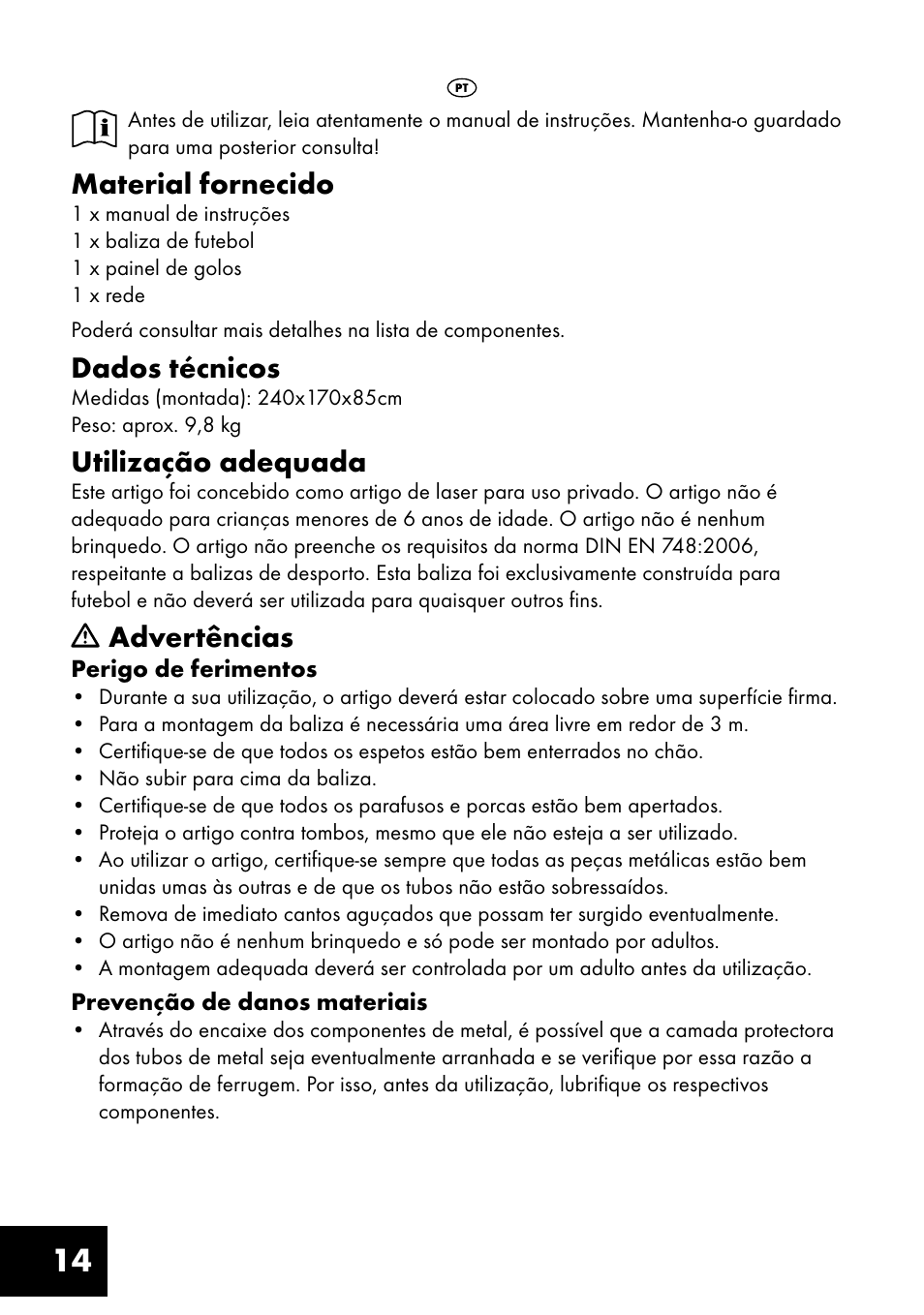 Material fornecido, Dados técnicos, Utilização adequada | Advertências | Crivit FT-1400 User Manual | Page 14 / 32