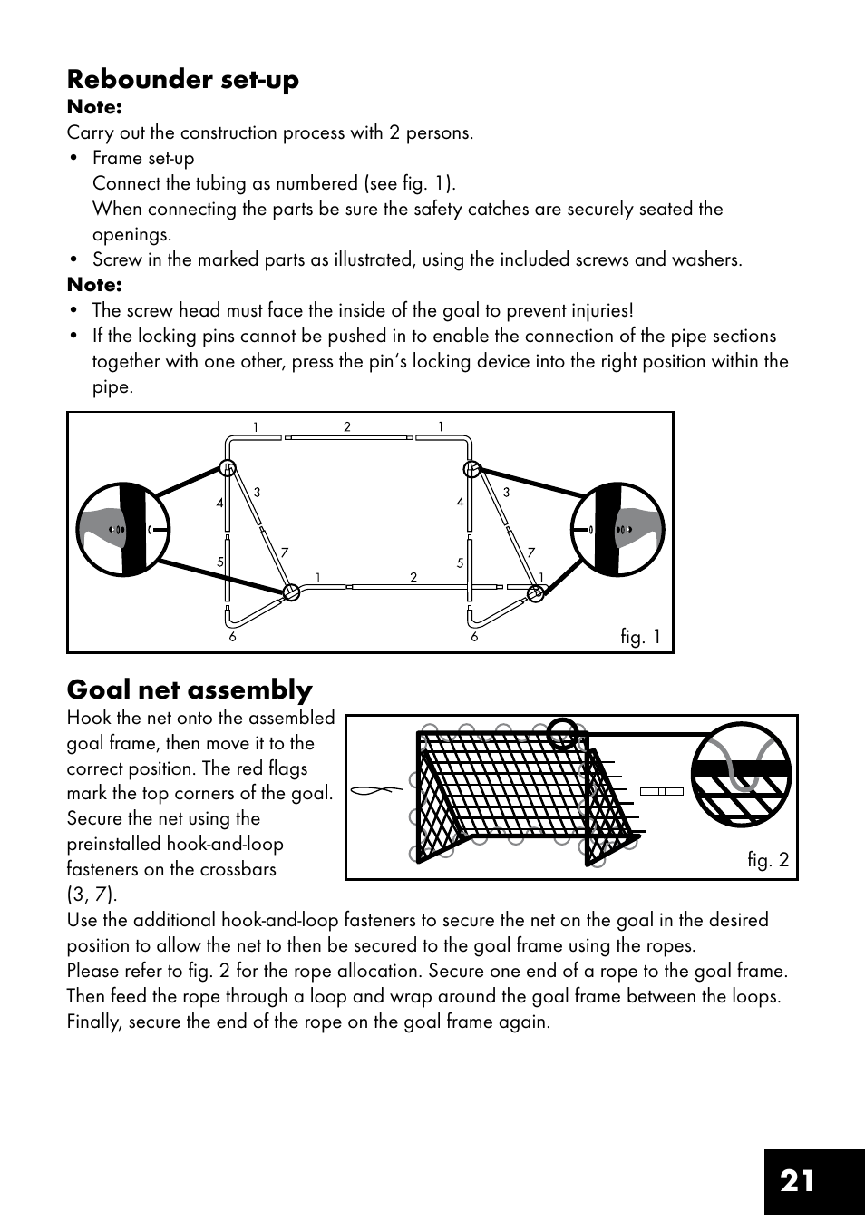 21 goal net assembly, Rebounder set-up | Crivit FT-1400 User Manual | Page 21 / 32