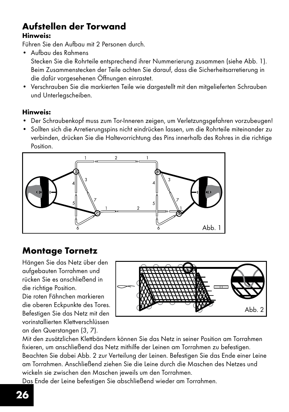 26 montage tornetz, Aufstellen der torwand | Crivit FT-1400 User Manual | Page 26 / 32