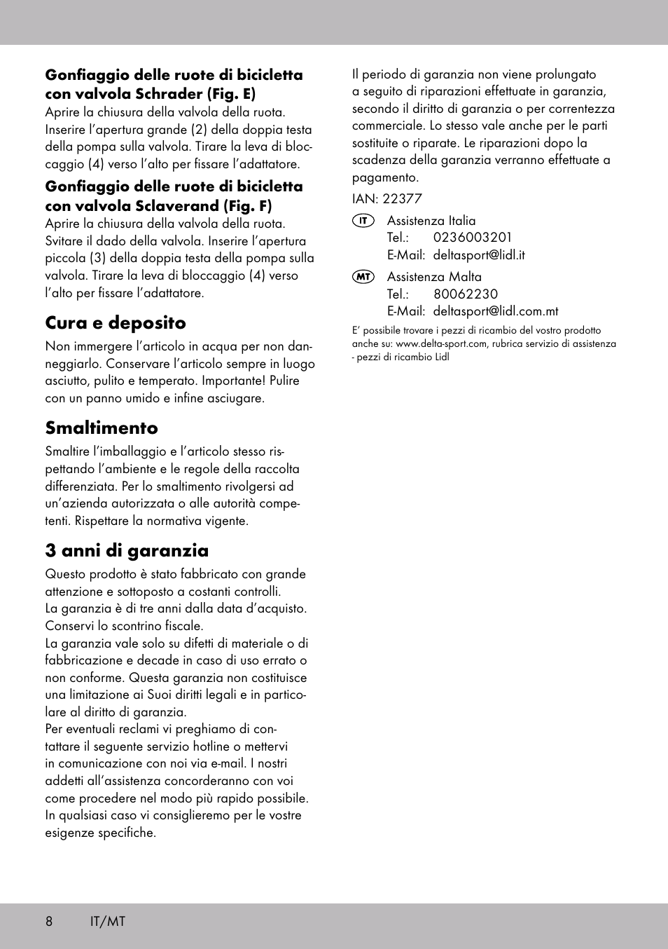 Cura e deposito, Smaltimento, 3 anni di garanzia | Crivit SP-1854 User Manual | Page 6 / 14