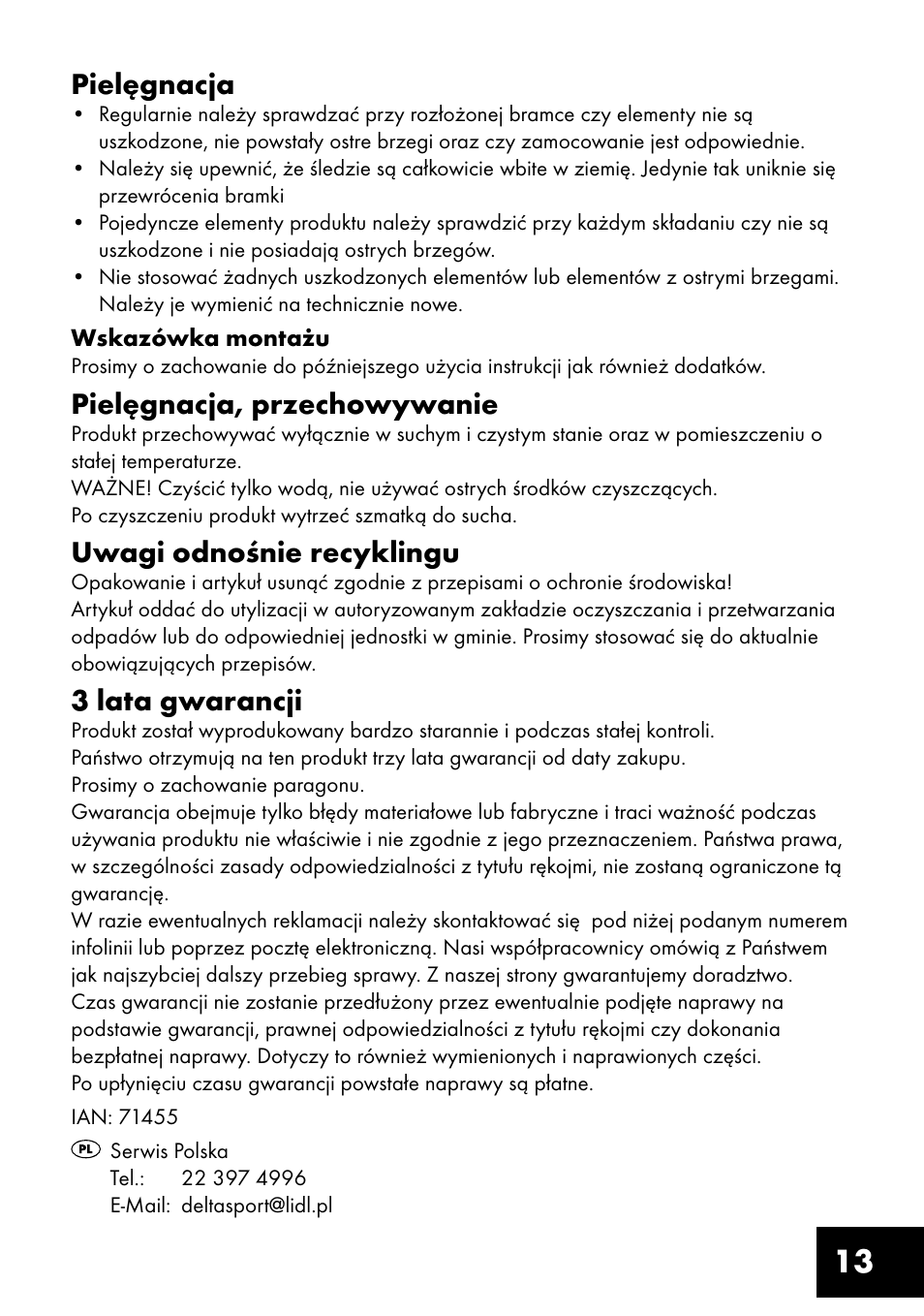 13 pielęgnacja, Pielęgnacja, przechowywanie, Uwagi odnośnie recyklingu | 3 lata gwarancji | Crivit FT-1400 User Manual | Page 13 / 40