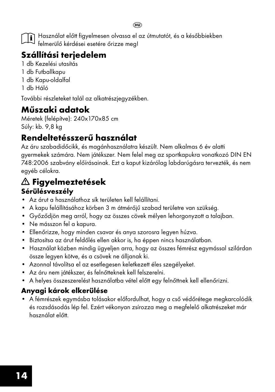 Szállítási terjedelem, Műszaki adatok, Rendeltetésszerű használat | Figyelmeztetések | Crivit FT-1400 User Manual | Page 14 / 40