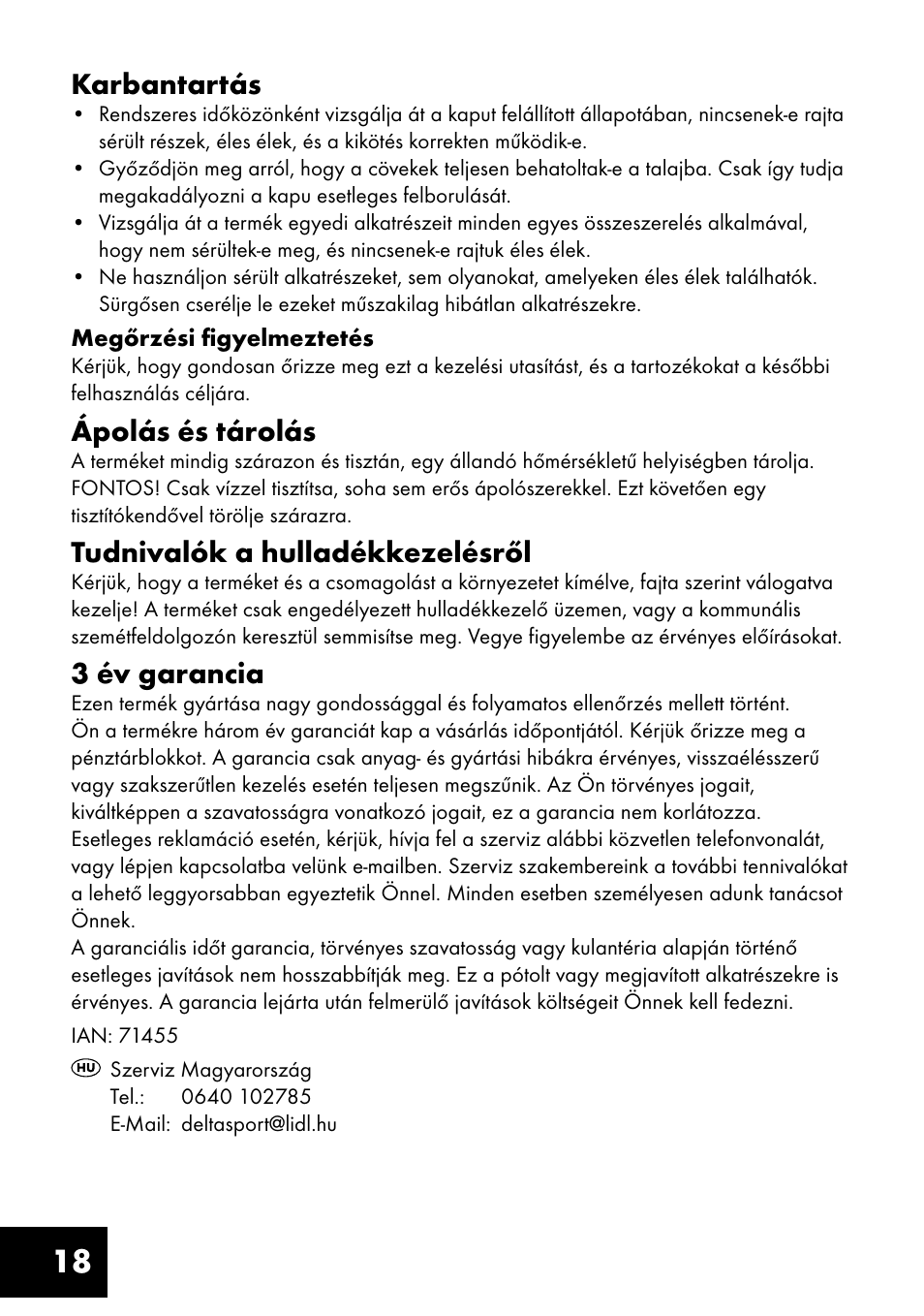 18 karbantartás, Ápolás és tárolás, Tudnivalók a hulladékkezelésről | 3 év garancia | Crivit FT-1400 User Manual | Page 18 / 40