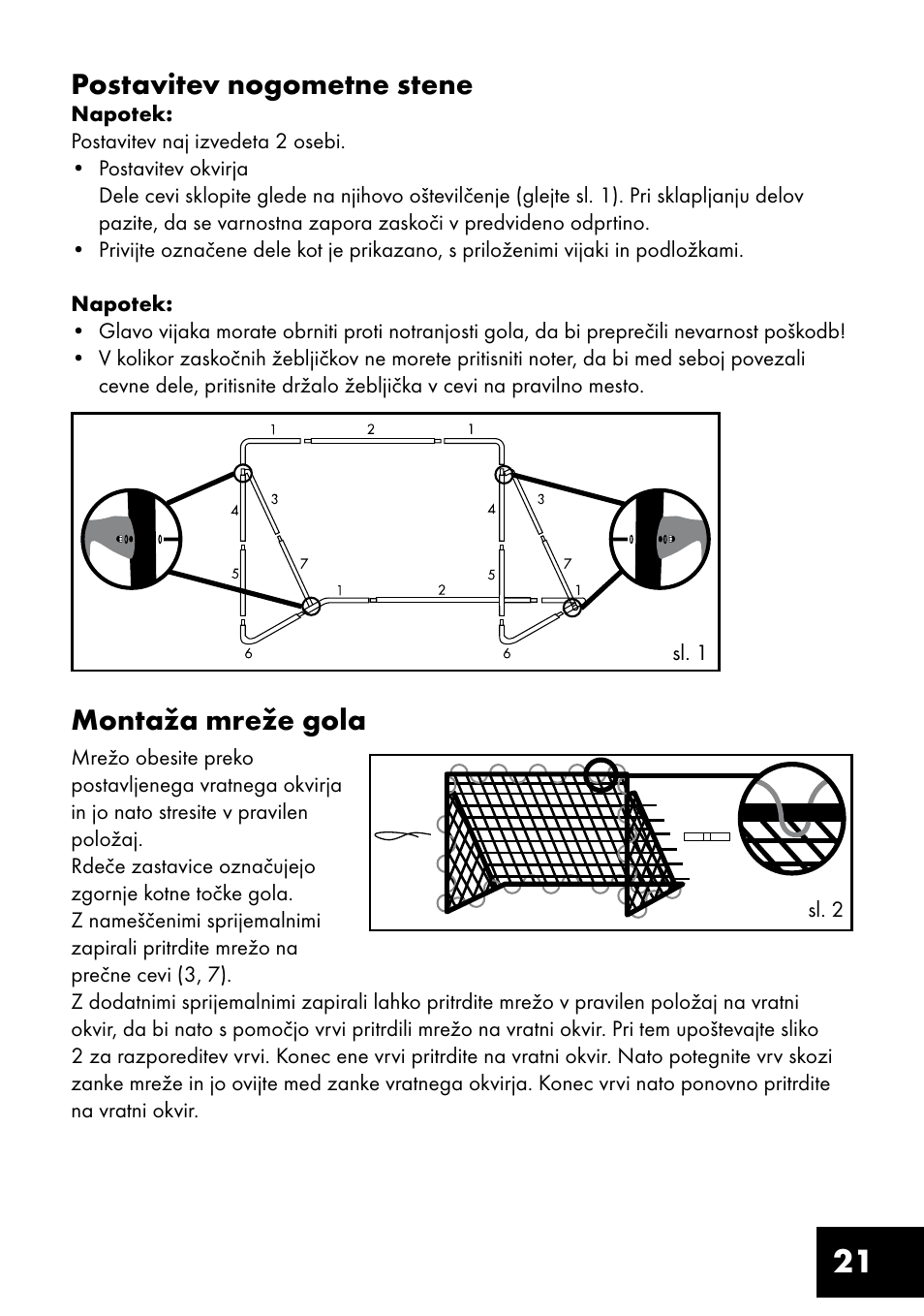 21 montaža mreže gola, Postavitev nogometne stene | Crivit FT-1400 User Manual | Page 21 / 40