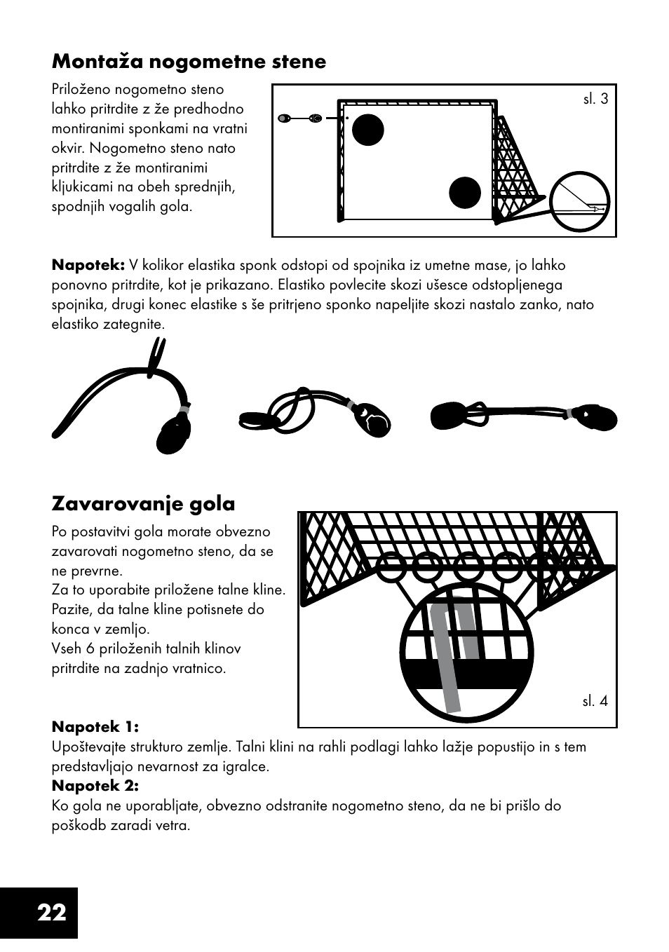 22 montaža nogometne stene, Zavarovanje gola | Crivit FT-1400 User Manual | Page 22 / 40