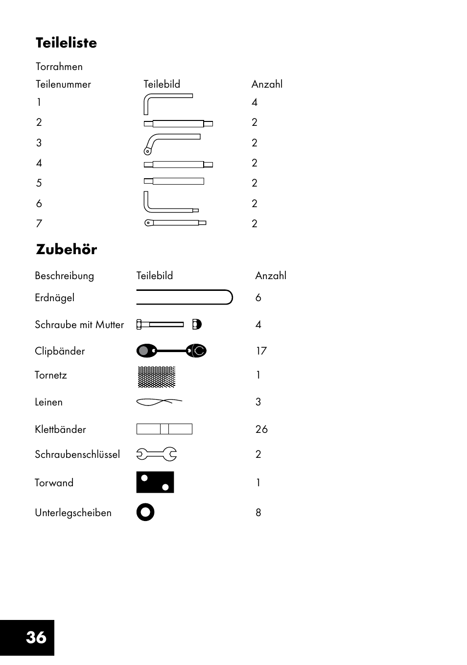 36 teileliste zubehör | Crivit FT-1400 User Manual | Page 36 / 40