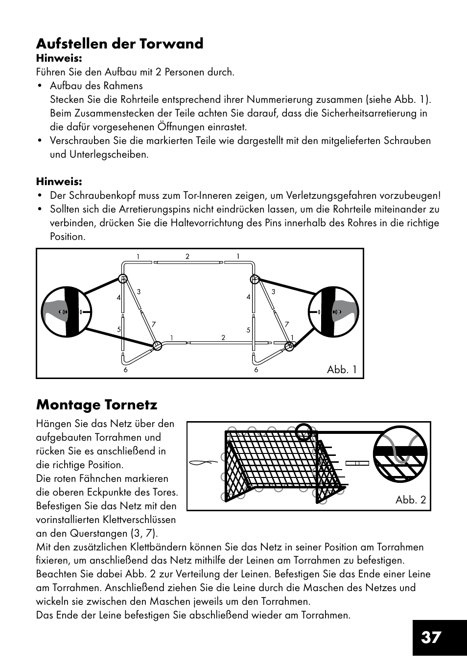 37 montage tornetz, Aufstellen der torwand | Crivit FT-1400 User Manual | Page 37 / 40