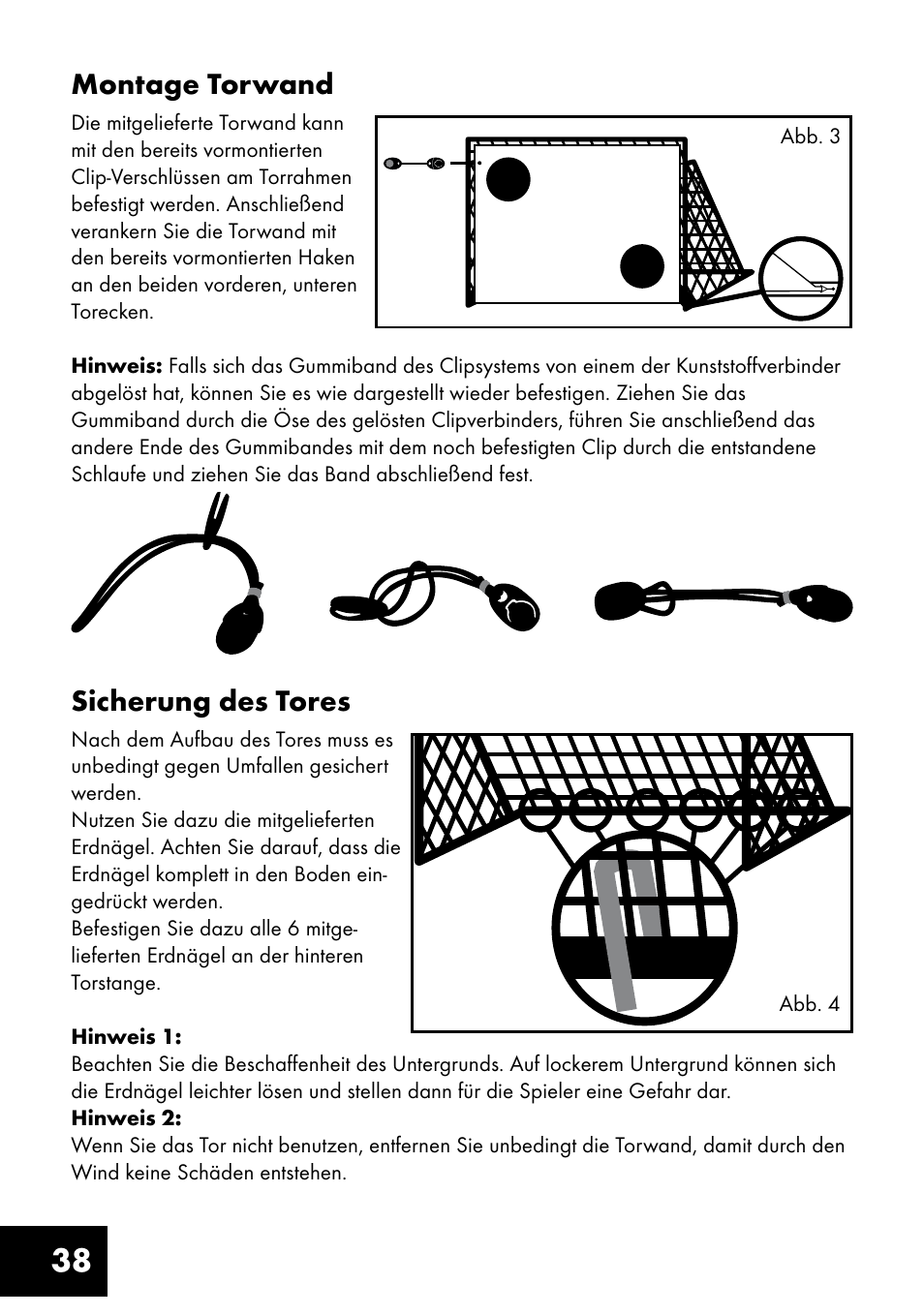 38 montage torwand, Sicherung des tores | Crivit FT-1400 User Manual | Page 38 / 40