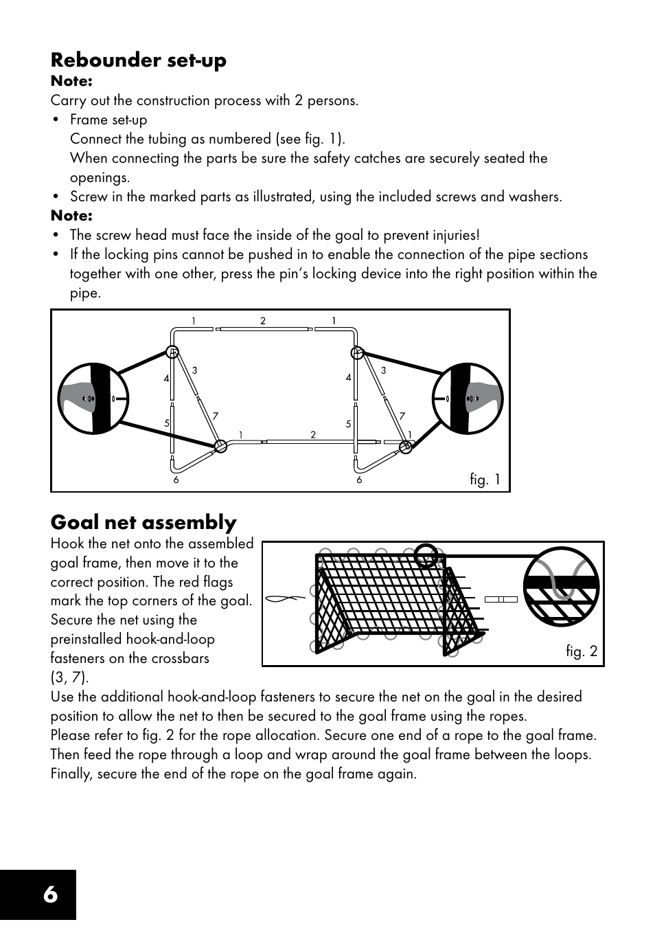 6goal net assembly, Rebounder set-up | Crivit FT-1400 User Manual | Page 6 / 40