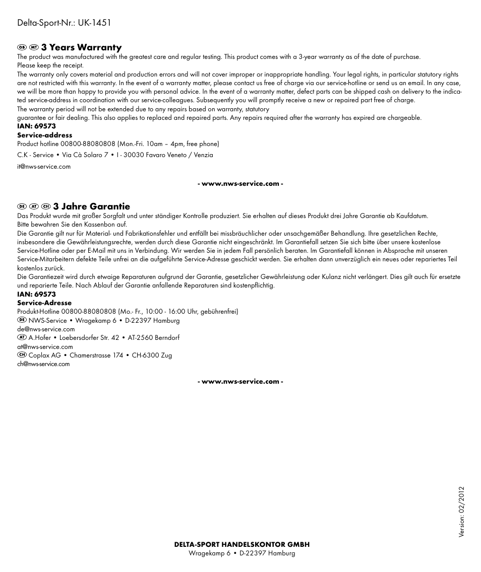 3 jahre garantie | Crivit UK-1451 User Manual | Page 2 / 2