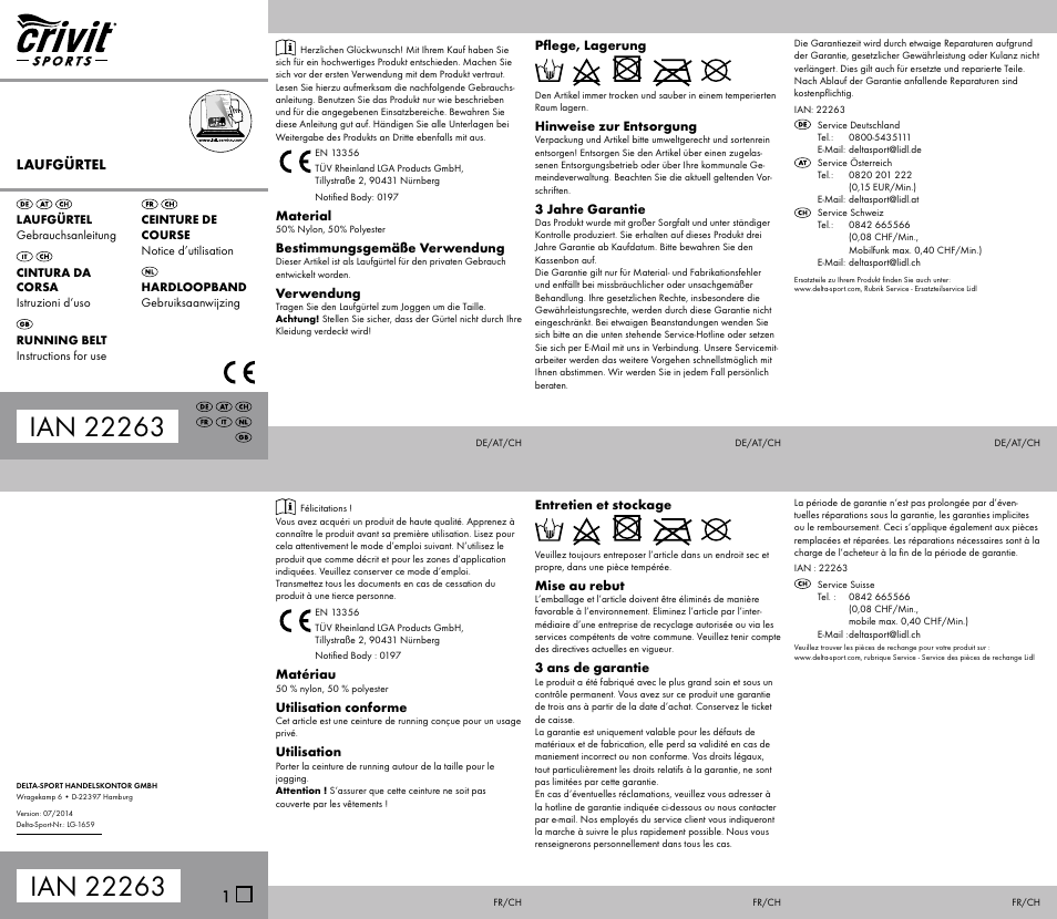 Crivit Running Belt / Running Waistcoat User Manual | 2 pages