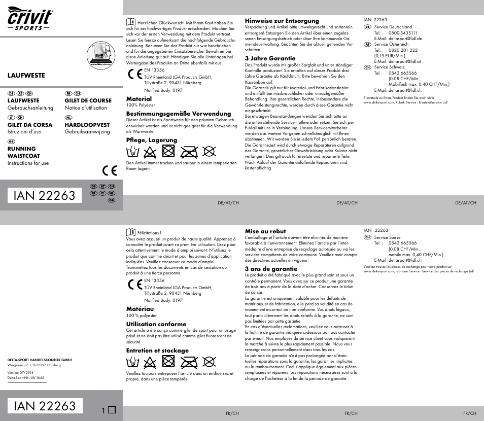 Crivit Running Belt / Running Waistcoat User Manual | 2 pages