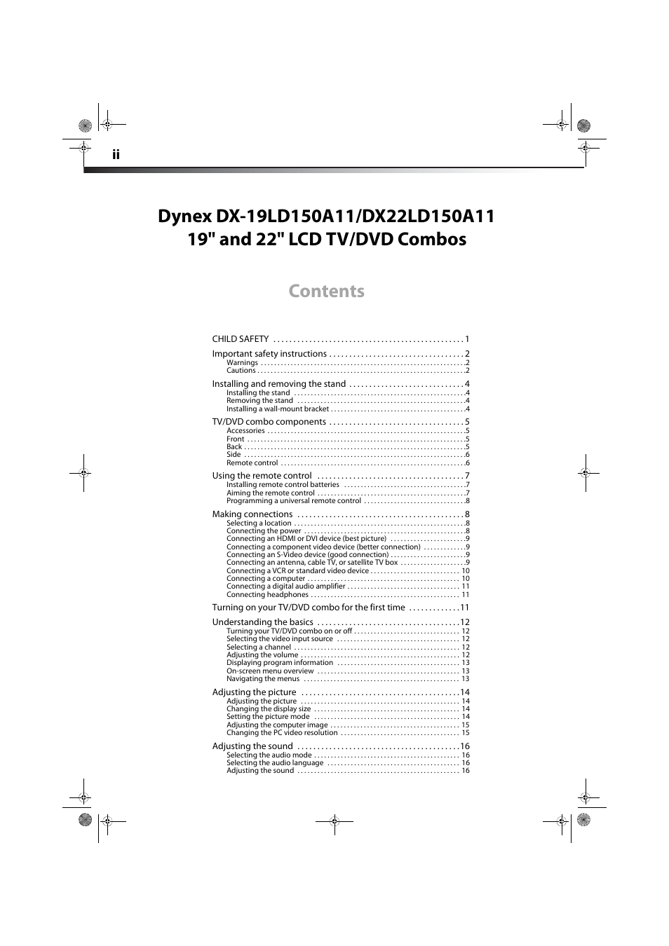 Dynex DX-19LD150A11 User Manual | Page 2 / 41