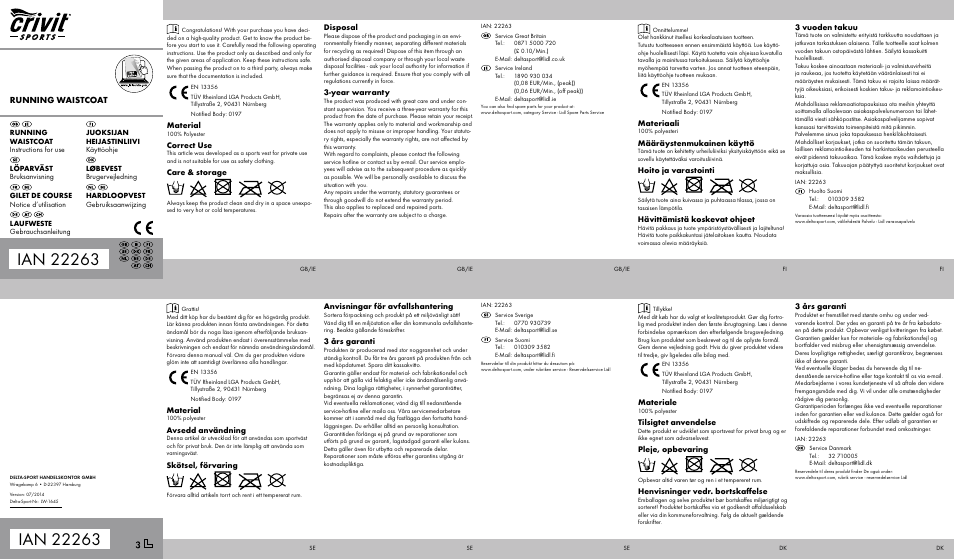 Crivit Running Belt / Running Waistcoat User Manual | 2 pages