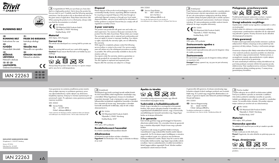 Crivit Running Belt / Running Waistcoat User Manual | 2 pages