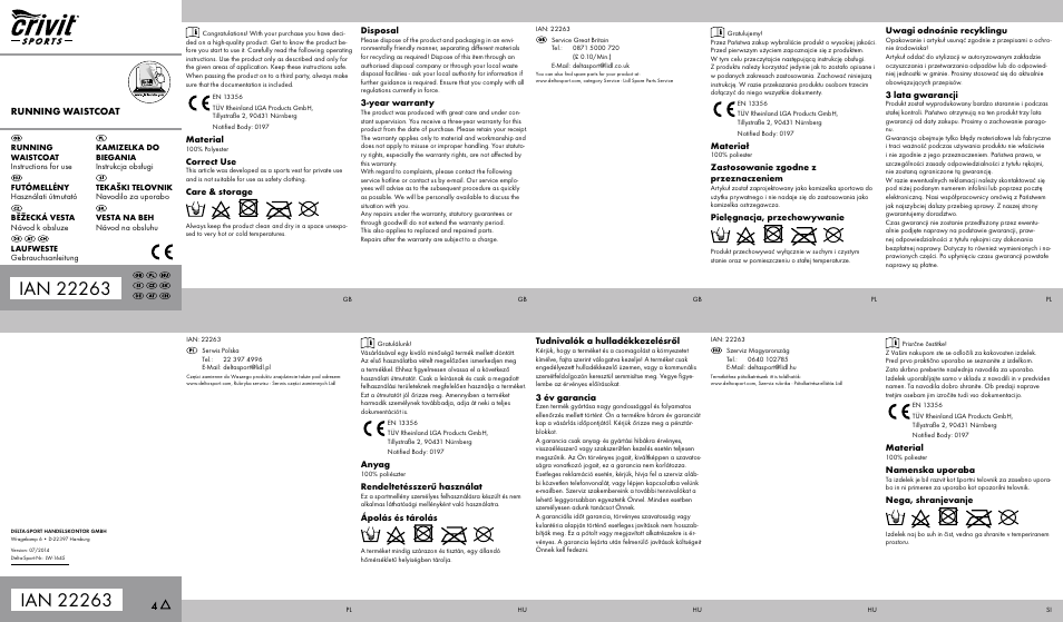 Crivit Running Belt / Running Waistcoat User Manual | 2 pages