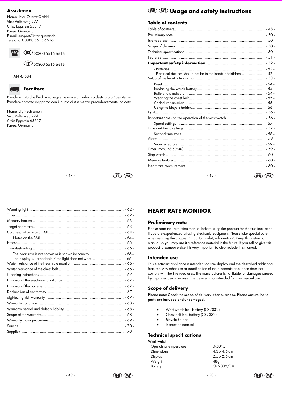 Usage and safety instructions, Heart rate monitor | Crivit 1-LD3814 User Manual | Page 13 / 25